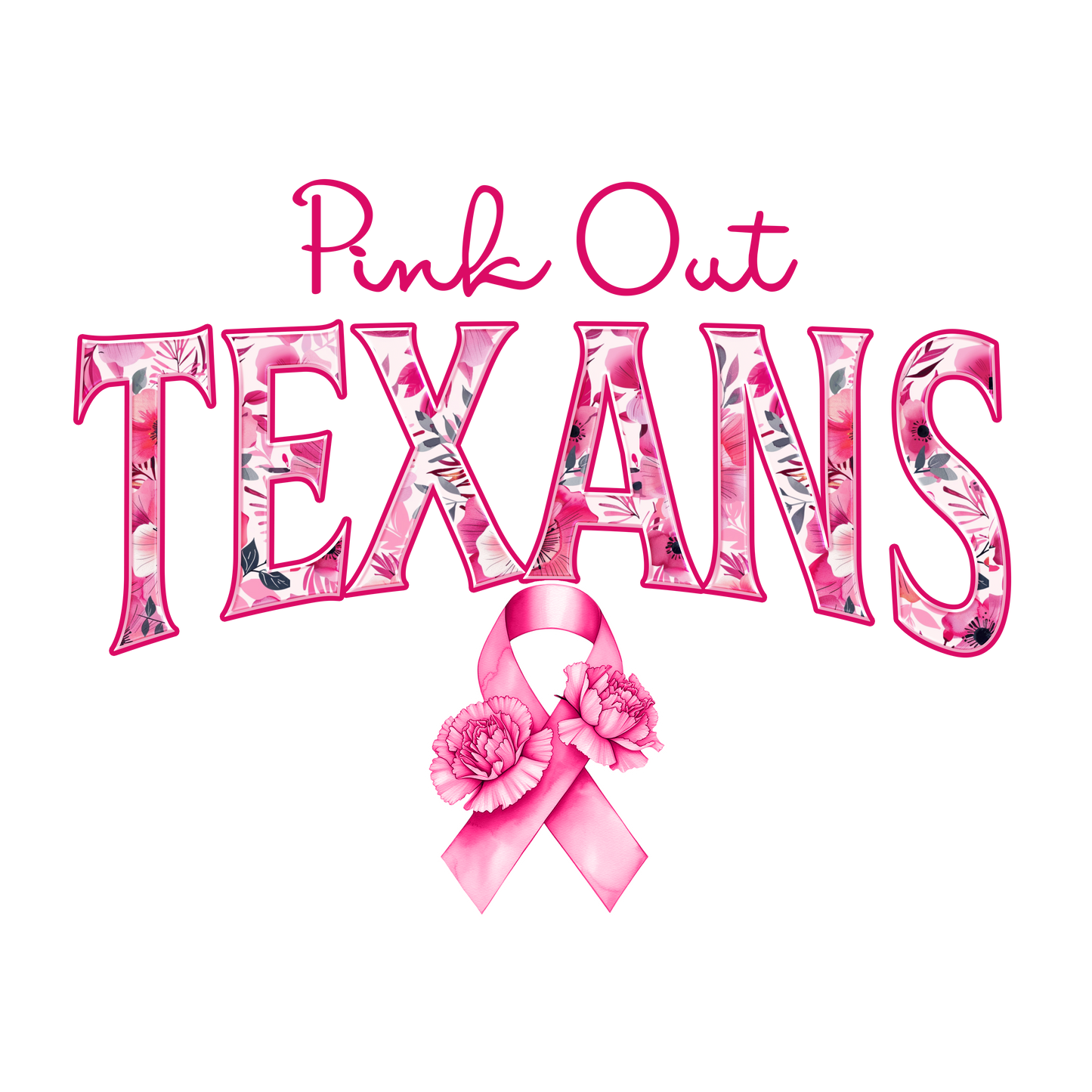 DTF Transfer • Houston Football • Pink Out Floral + Ribbon