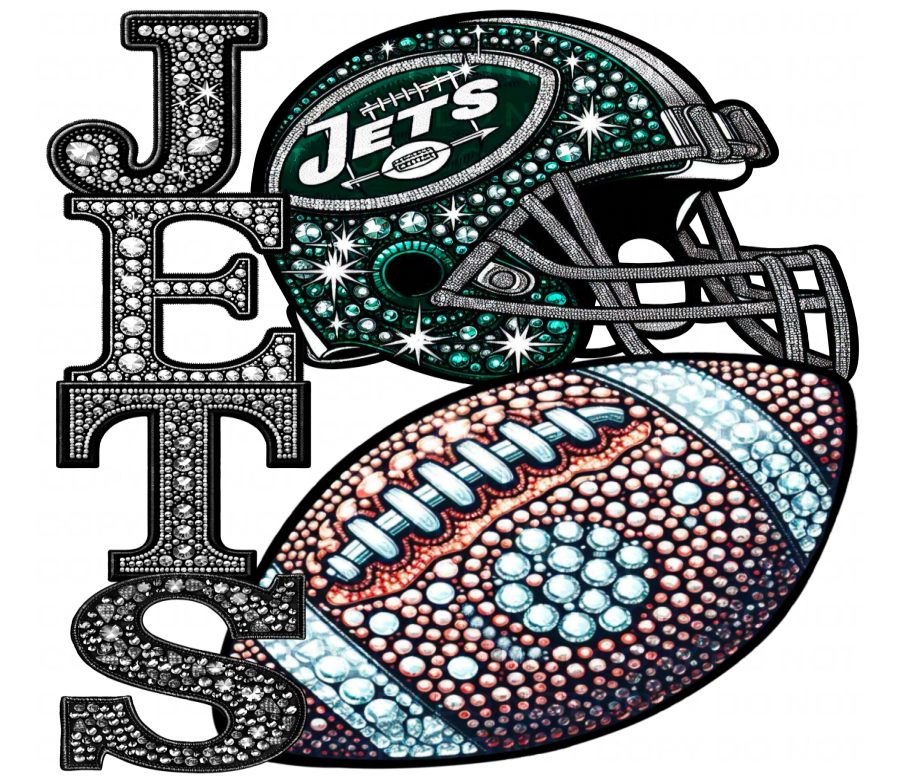 DTF Transfer • NYJ Football • Rhinestone Letters (stacked) + Helmet & Football