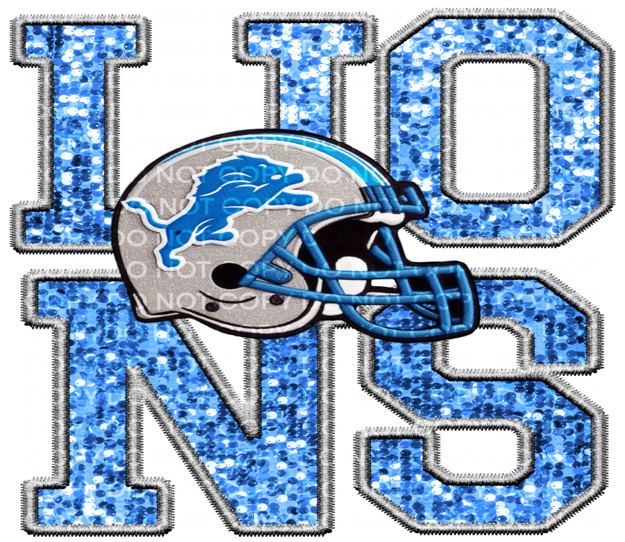 DTF Transfer • Detroit Football • Sequin Letters & Helmet
