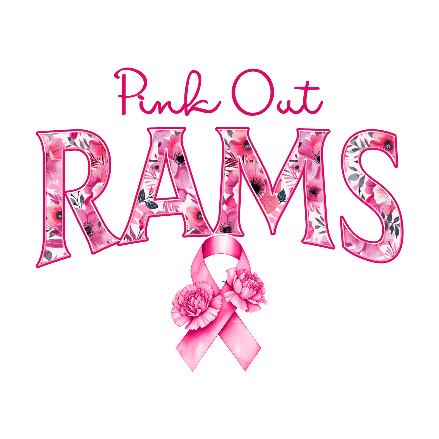 DTF Transfer • Rams Football • Pink Out Floral + Ribbon