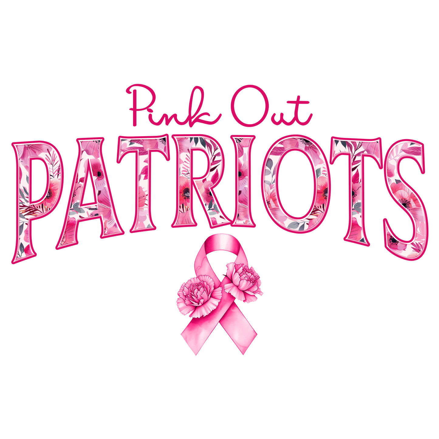 DTF Transfer • Patriots Football • Pink Out Floral + Ribbon