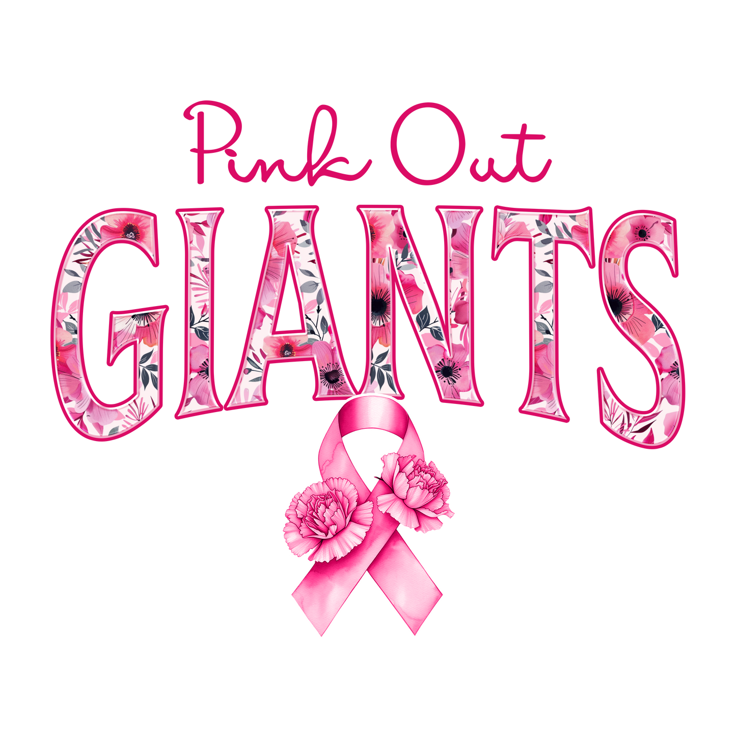 DTF Transfer • Giants Football • Pink Out Floral + Ribbon