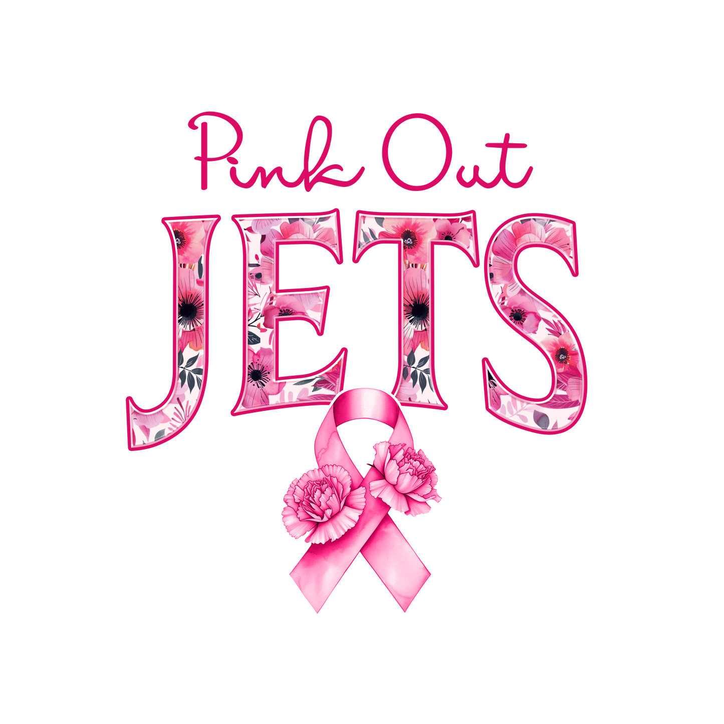 DTF Transfer • Jets Football • Pink Out Floral + Ribbon