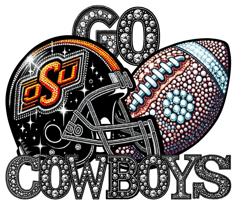 DTF Transfer • Oklahoma State College Football • Rhinestone Letters (GO) + Helmet & Football