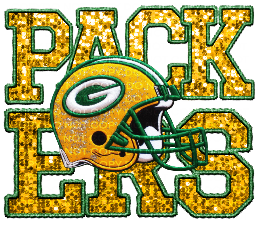 DTF Transfer • Green Bay Football • Sequin Letters & Helmet