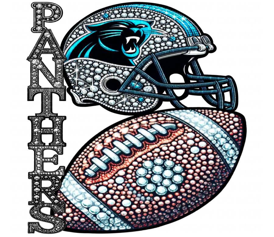 DTF Transfer • Carolina Football • Rhinestone Letters (stacked) + Helmet & Football