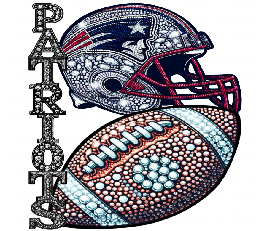 DTF Transfer • New England Football • Rhinestone Letters (stacked) + Helmet & Football