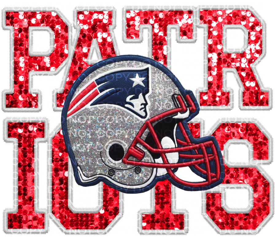 DTF Transfer • New England Football • Sequin Letters & Helmet
