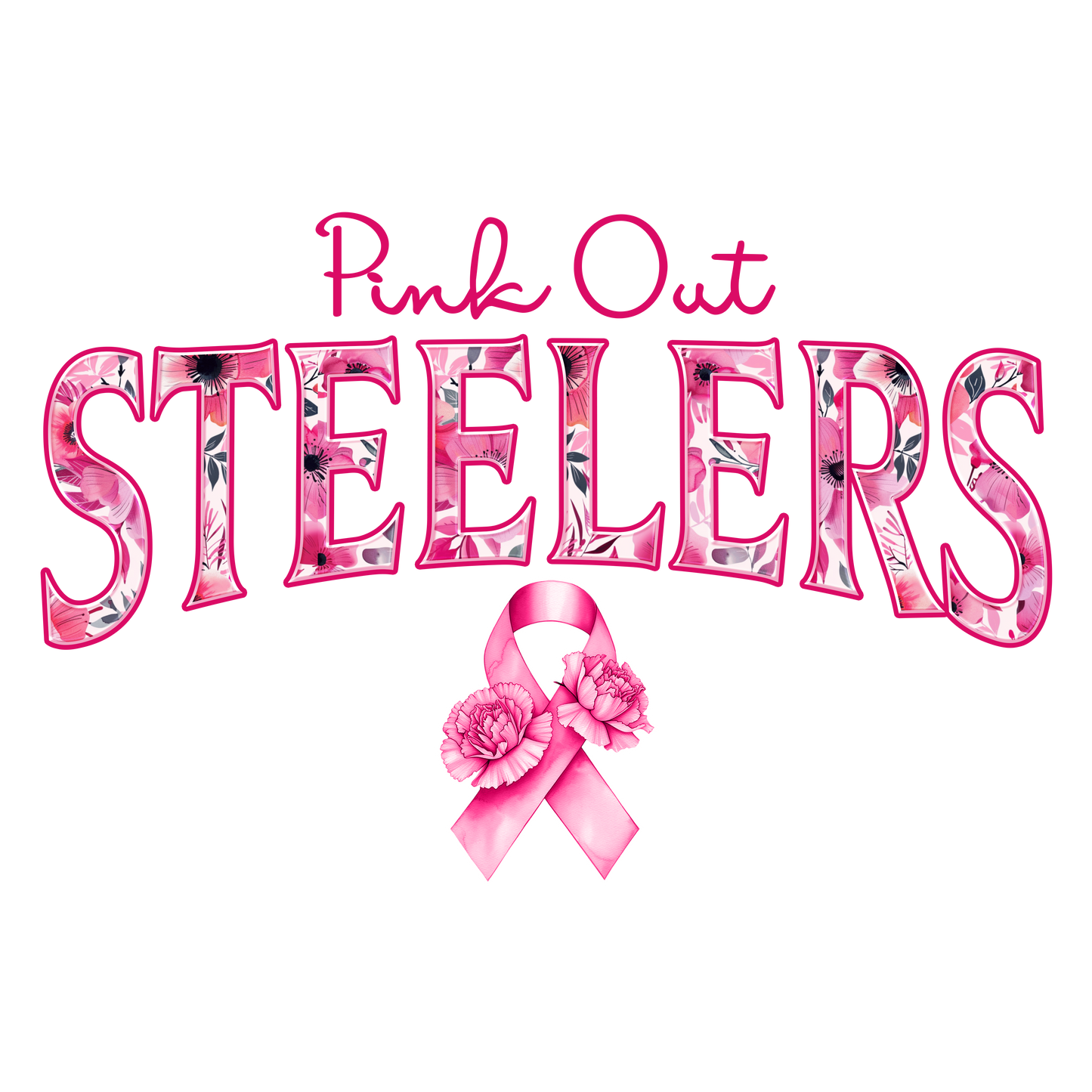 DTF Transfer • Pittsburgh Football • Pink Out Floral + Ribbon