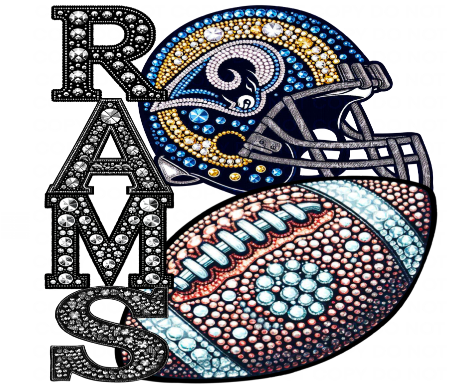 DTF Transfer • Los Angeles Football • Rhinestone Letters (stacked) + Helmet & Football