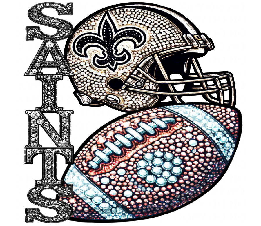 DTF Transfer • New Orleans Football • Rhinestone Letters (stacked) + Helmet & Football