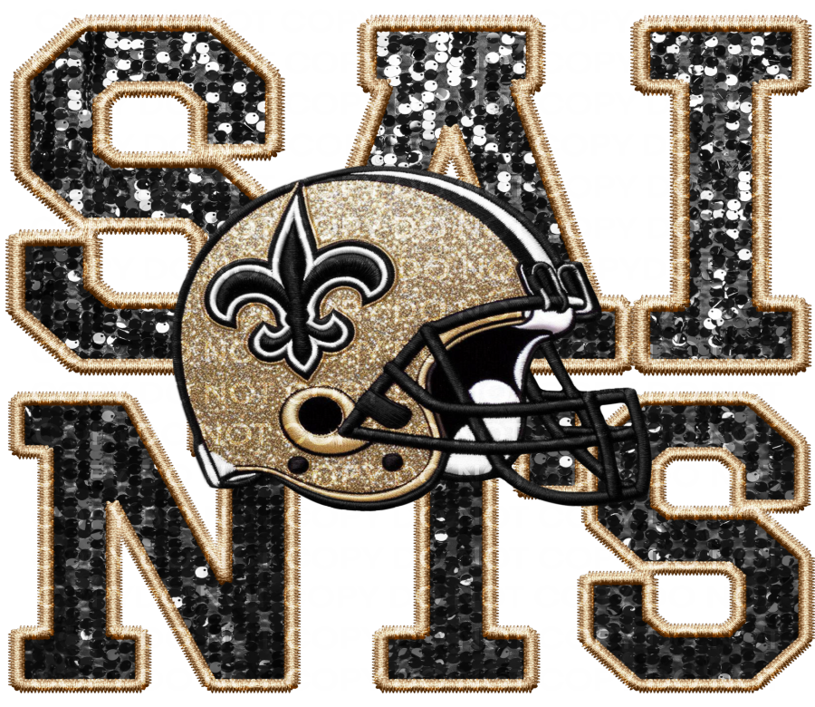 DTF Transfer • New Orleans Football • Sequin Letters & Helmet