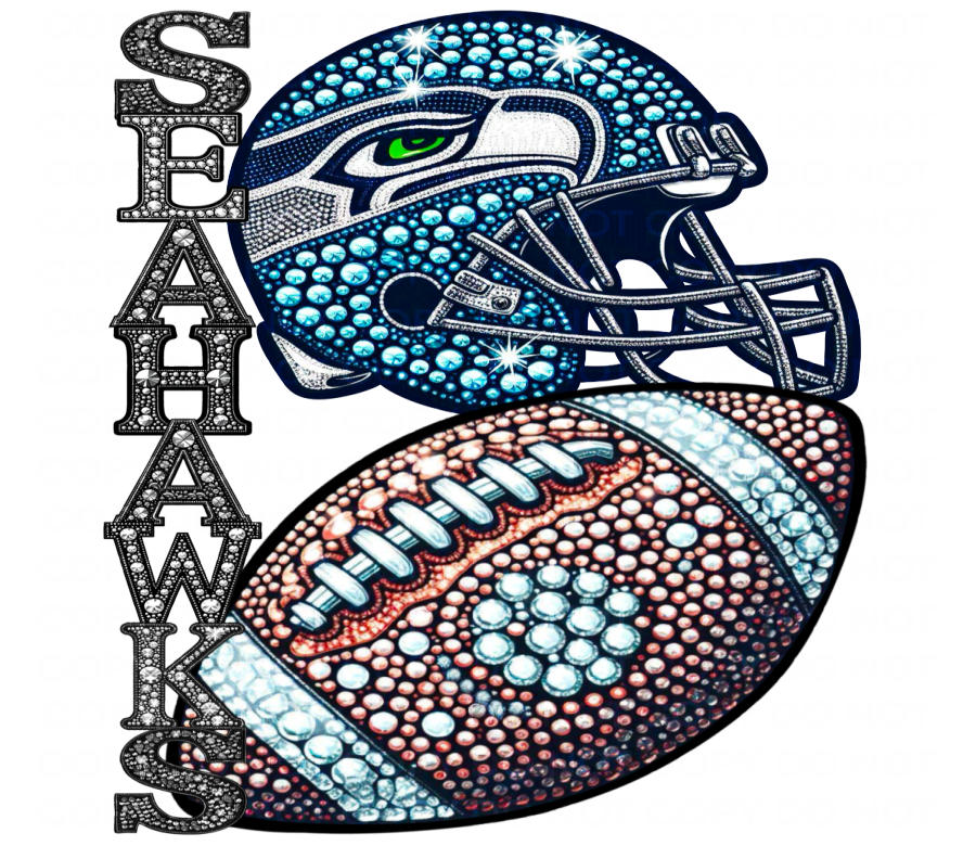DTF Transfer • Seattle Football • Rhinestone Letters (stacked) + Helmet & Football