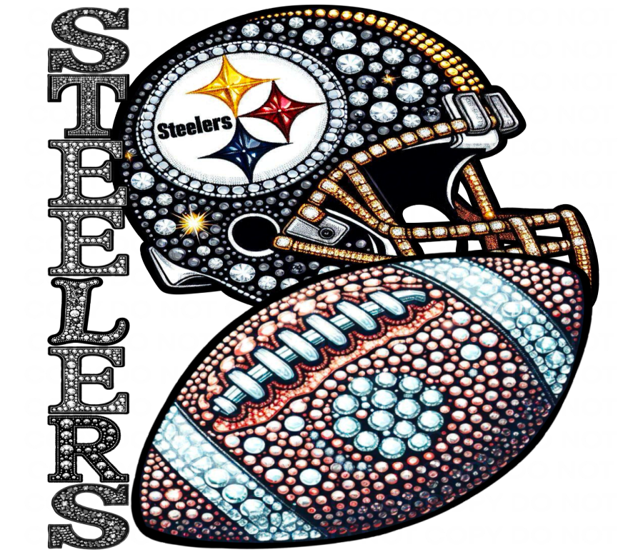 DTF Transfer • Pittsburgh Football • Rhinestone Letters (stacked) + Helmet & Football