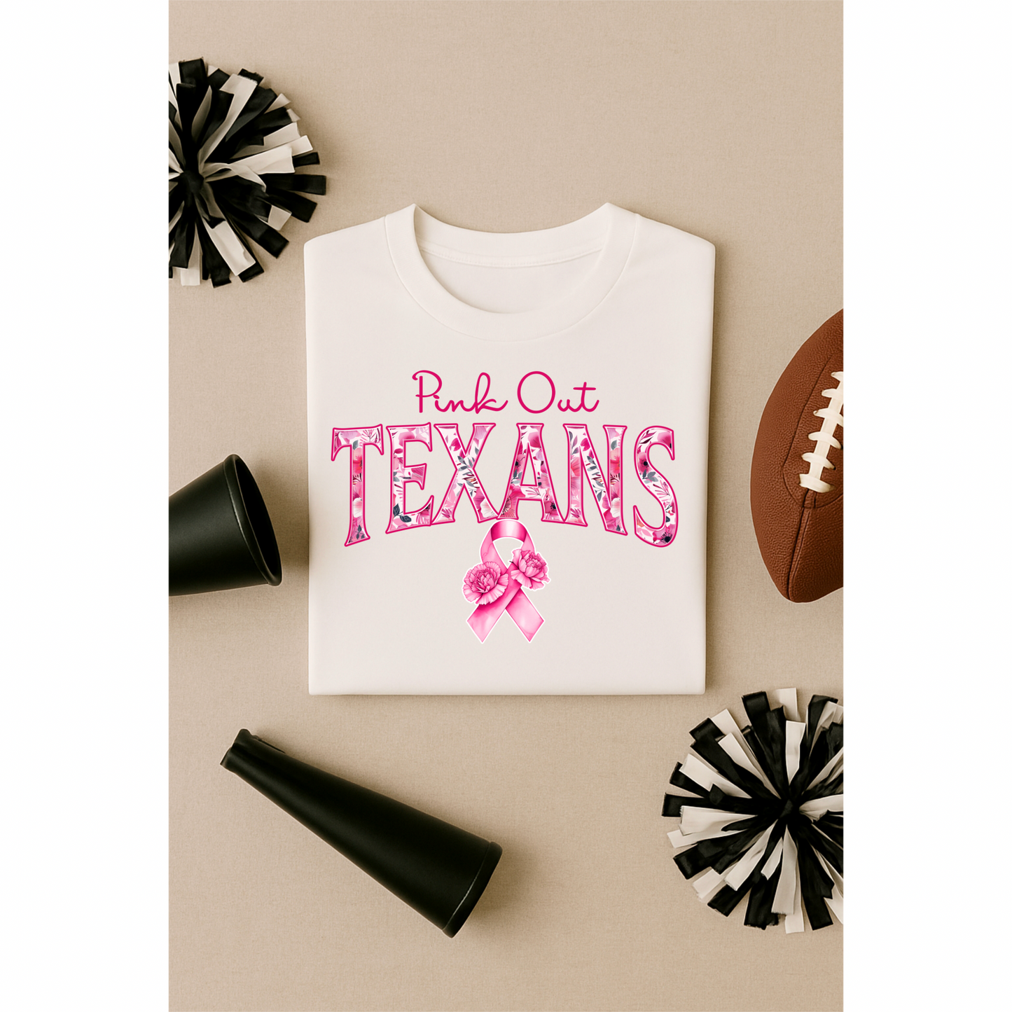 DTF Transfer • Houston Football • Pink Out Floral + Ribbon