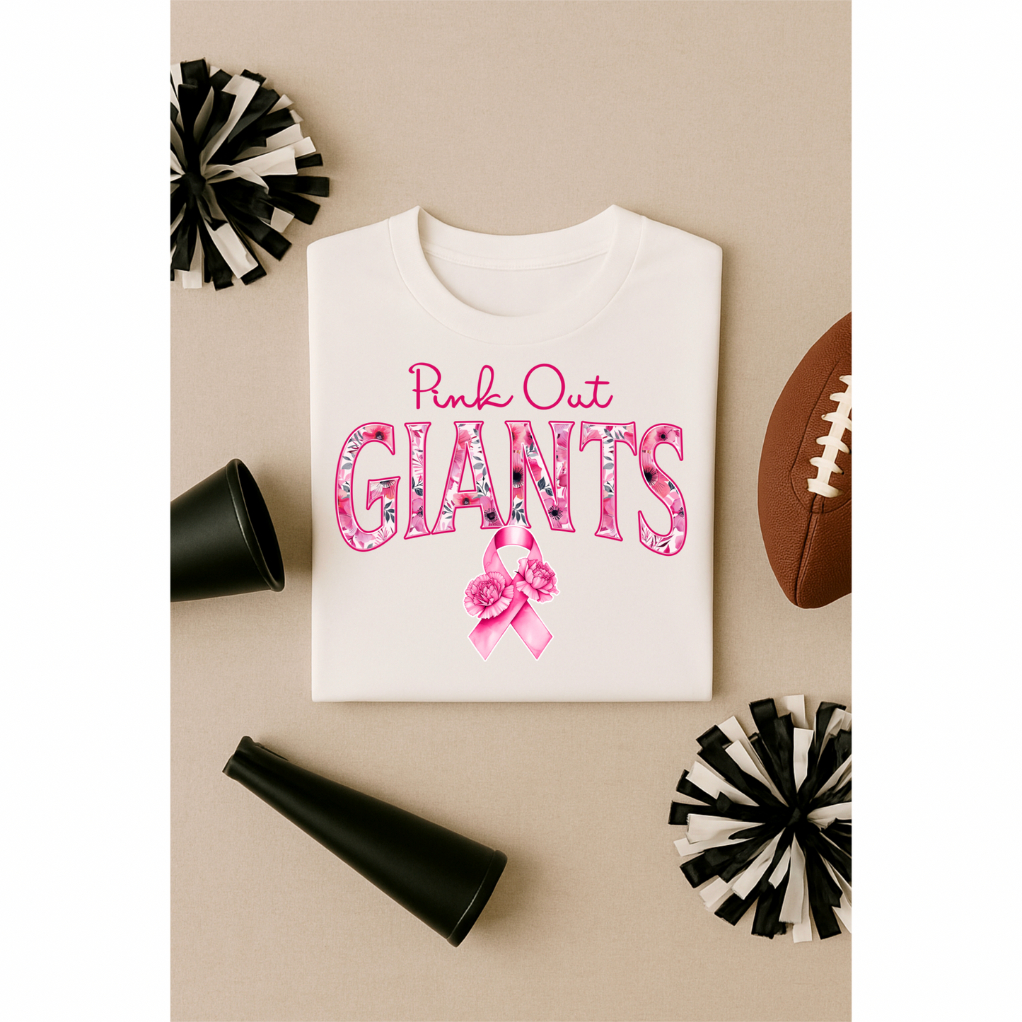 DTF Transfer • Giants Football • Pink Out Floral + Ribbon