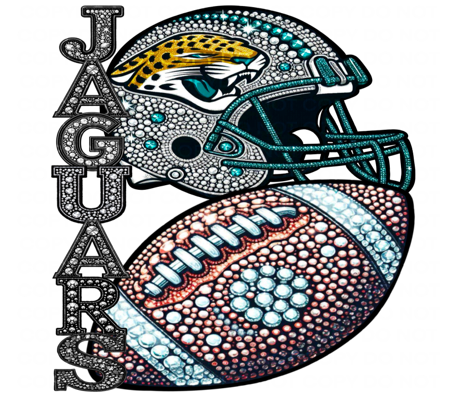 DTF Transfer • Jacksonville Football • Rhinestone Letters (stacked) + Helmet & Football