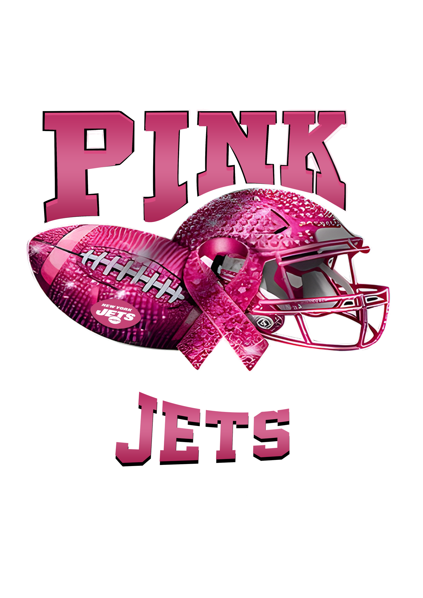 DTF Transfer • Jets Football • October Pink Out Rhinestone + Helmet & Football