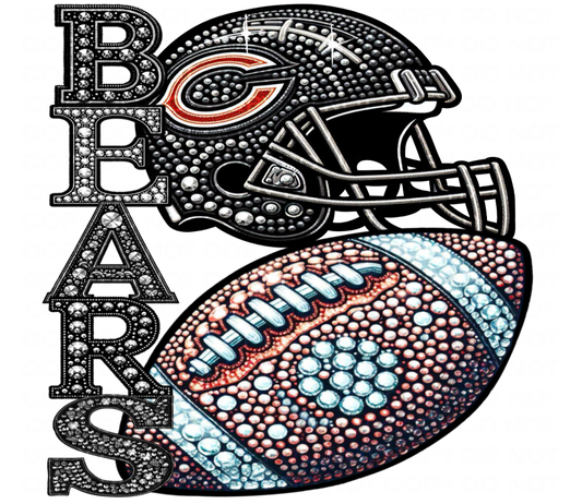 DTF Transfer • Chicago Football • Rhinestone Letters (stacked) + Helmet & Football