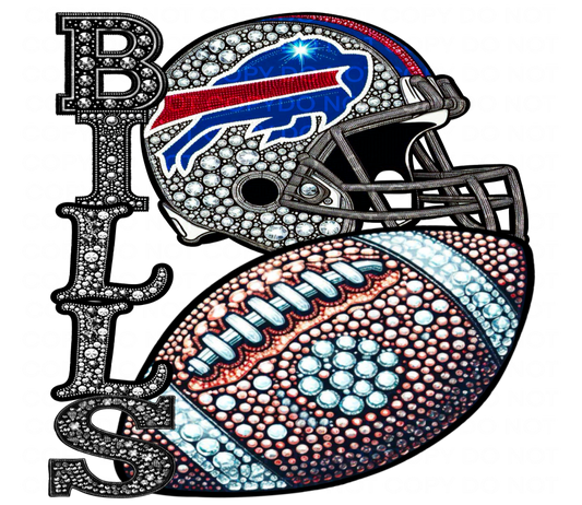 DTF Transfer • Buffalo Football • Rhinestone Letters (stacked) + Helmet & Football