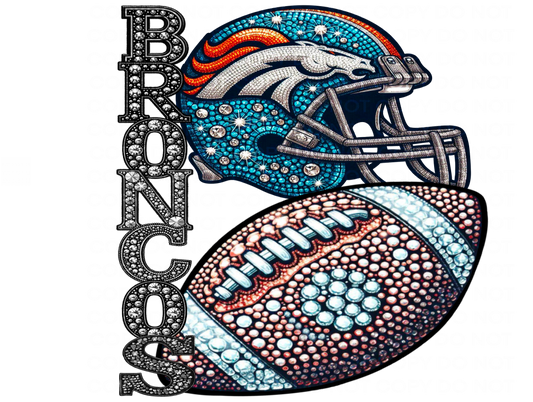 DTF Transfer • Denver Football • Rhinestone Letters (stacked) + Helmet & Football