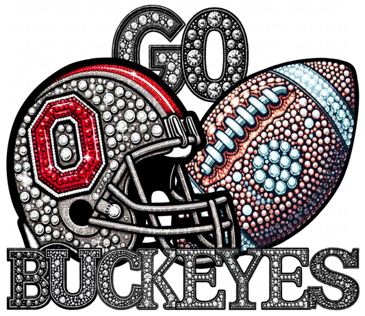 DTF Transfer • Ohio State College Football • Rhinestone Letters (GO) + Helmet & Football