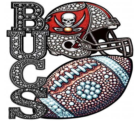 DTF Transfer • Tampa Bay Football • Rhinestone Letters (stacked) + Helmet & Football