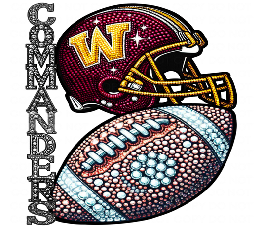 DTF Transfer • Washington Football • Rhinestone Letters (stacked) + Helmet & Football