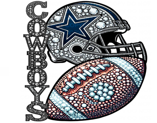 DTF Transfer • Dallas Football • Rhinestone Letters (stacked) + Helmet & Football