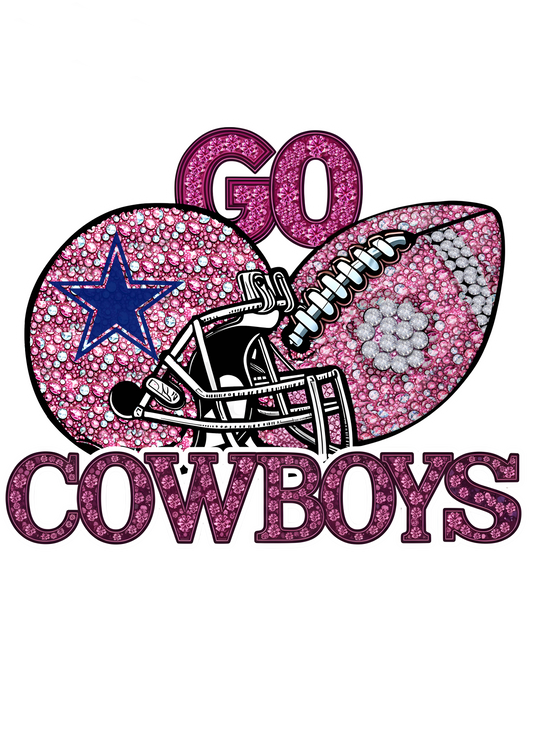 DTF Transfer • Dallas Football • Pink Out Rhinestones (GO) + Helmet & Football