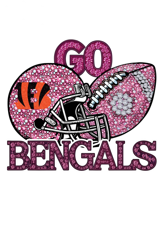 DTF Transfer • Cincinnati Football • Pink Out Rhinestones (GO) + Helmet & Football