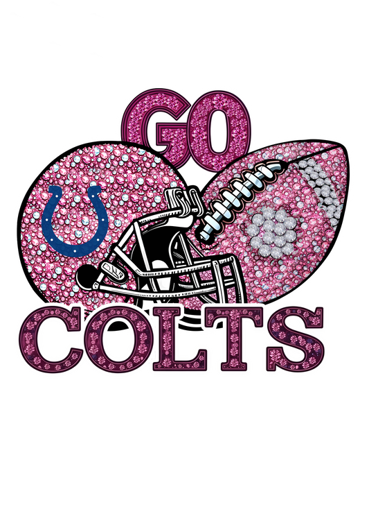 DTF Transfer • Indianapolis Football • Pink Out Rhinestones (GO) + Helmet & Football