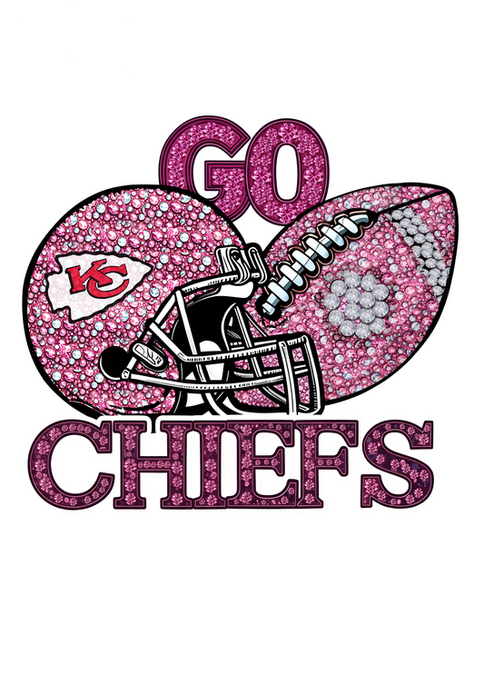 DTF Transfer • Kansas City Football • Pink Out Rhinestones (GO) + Helmet & Football