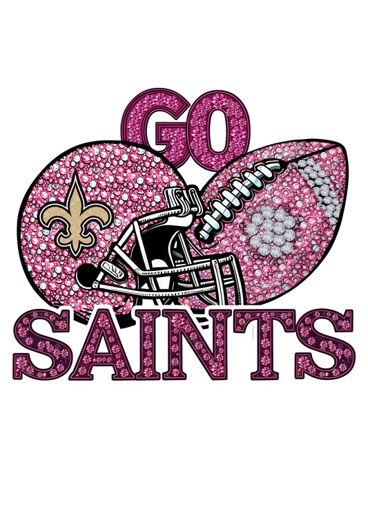 DTF Transfer • New Orleans Football • Pink Out Rhinestones (GO) + Helmet & Football