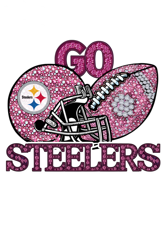 DTF Transfer • Pittsburgh Football • Pink Out Rhinestones (GO) + Helmet & Football