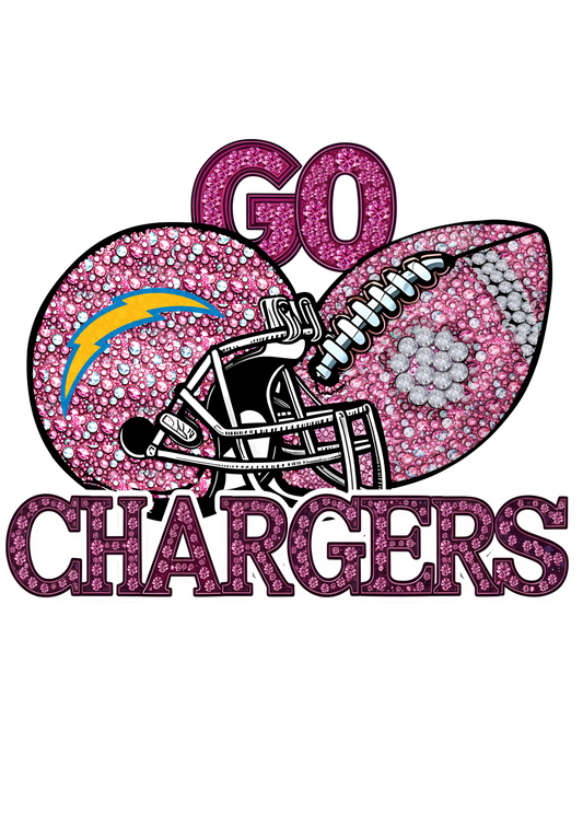 DTF Transfer • LA Chargers Football • Pink Out Rhinestones (GO) + Helmet & Football