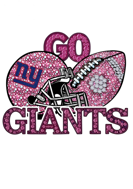 DTF Transfer • Giants Football • Pink Out Rhinestones (GO) + Helmet & Football