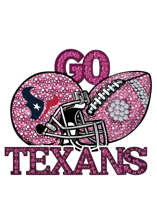 DTF Transfer • Houston Football • Pink Out Rhinestones (GO) + Helmet & Football