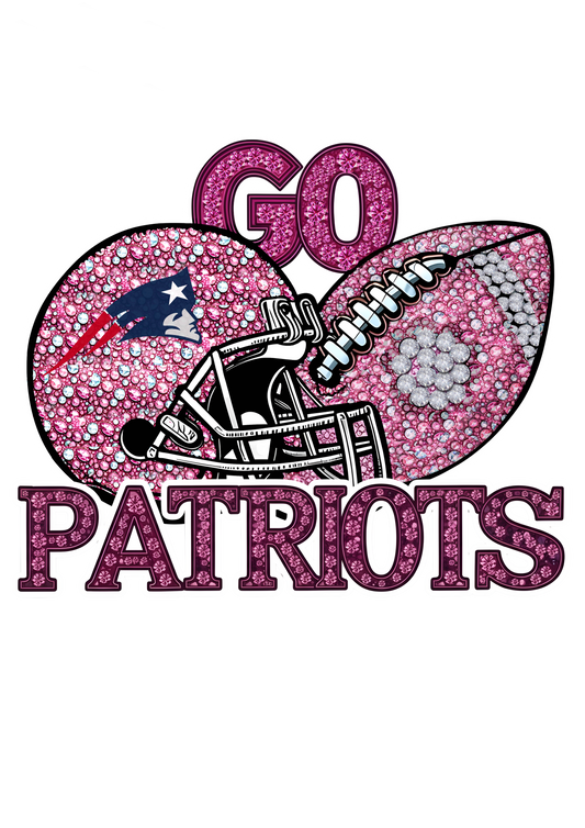DTF Transfer • Patriots Football • Pink Out Rhinestones (GO) + Helmet & Football