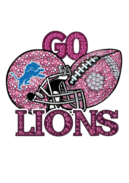 DTF Transfer • Detroit Football • Pink Out Rhinestones (GO) + Helmet & Football