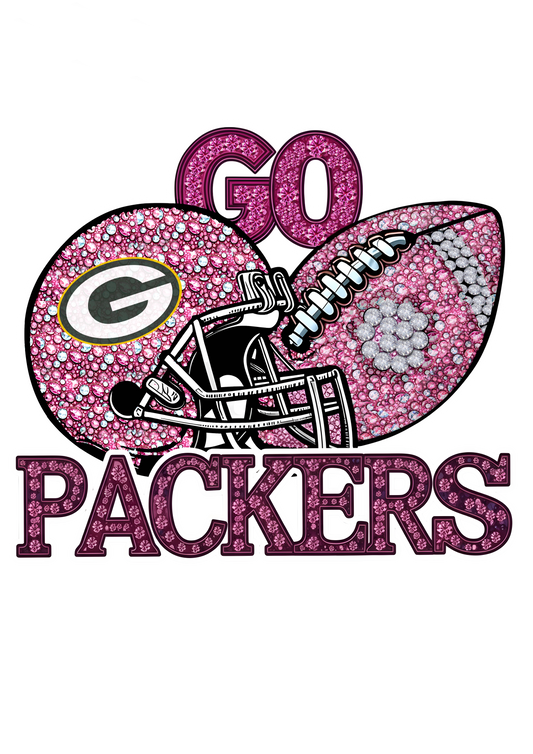 DTF Transfer • Green Bay Football • Pink Out Rhinestones (GO) + Helmet & Football