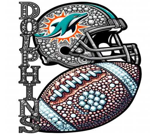 DTF Transfer • Miami Football • Rhinestone Letters (stacked) + Helmet & Football