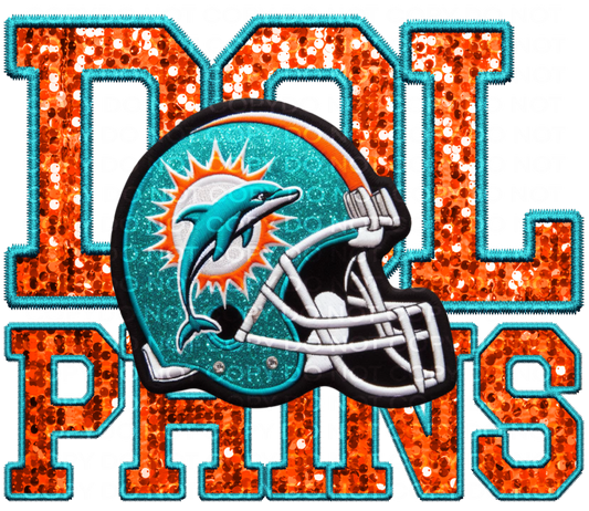 DTF Transfer • Miami Football • Sequin Letters & Helmet