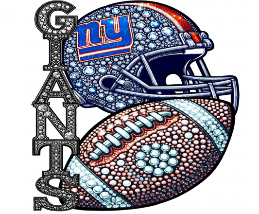 DTF Transfer • NYG Football • Rhinestone Letters (stacked) + Helmet & Football