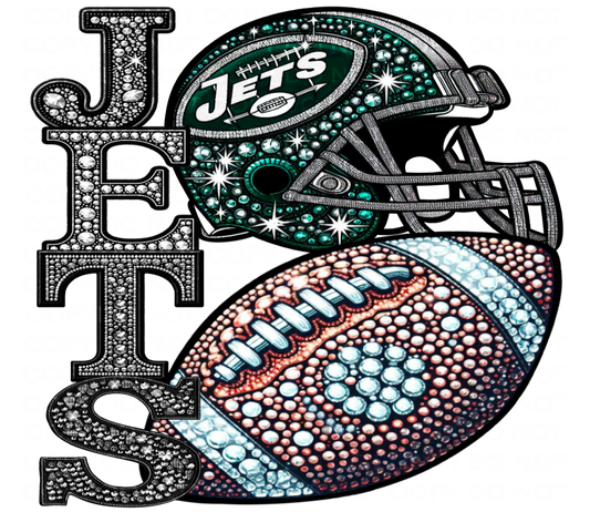 DTF Transfer • NYJ Football • Rhinestone Letters (stacked) + Helmet & Football