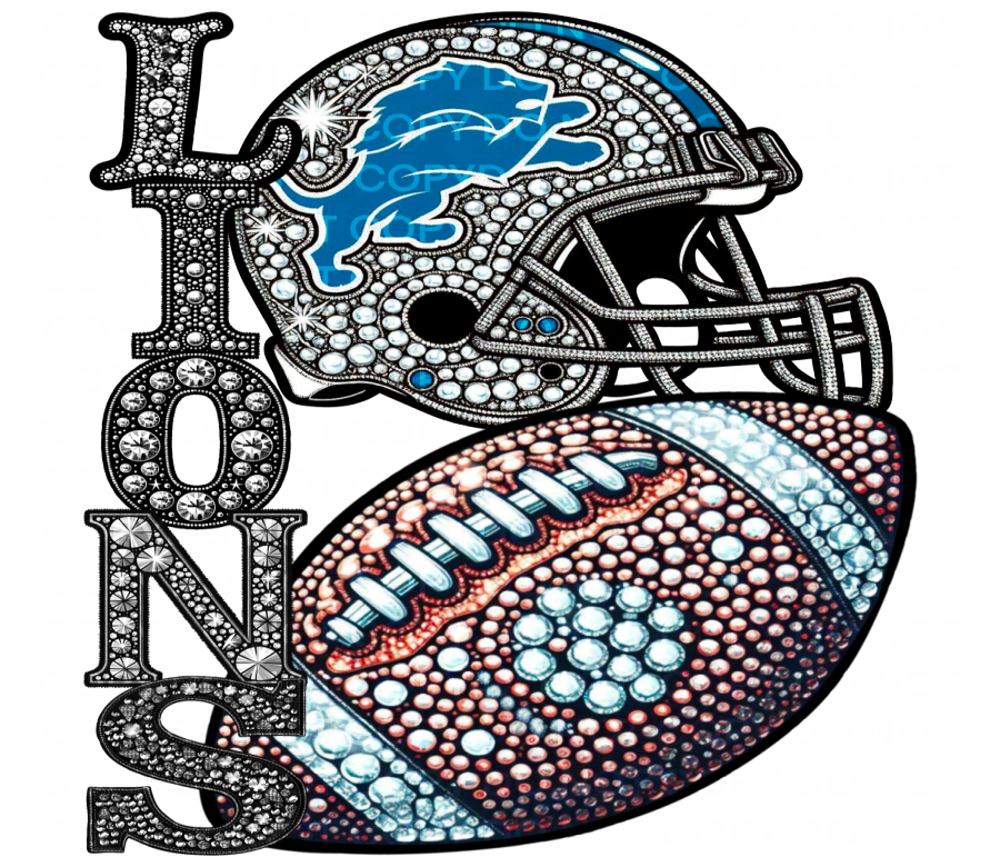 DTF Transfer • Detroit Football • Rhinestone Letters (stacked) + Helmet & Football