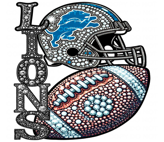 DTF Transfer • Detroit Football • Rhinestone Letters (stacked) + Helmet & Football