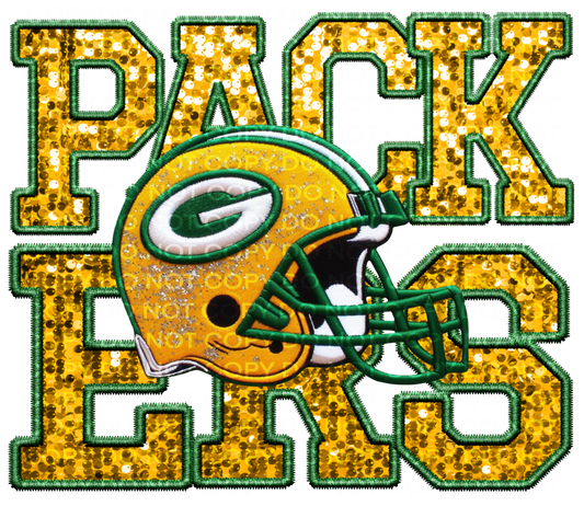 DTF Transfer • Green Bay Football • Sequin Letters & Helmet