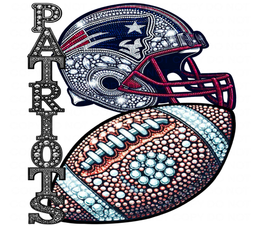 DTF Transfer • New England Football • Rhinestone Letters (stacked) + Helmet & Football