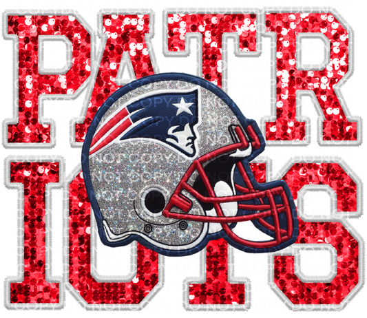 DTF Transfer • New England Football • Sequin Letters & Helmet